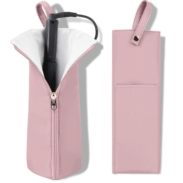 Heat-resistant hair iron travel bag and mat in pink - portable hair tool organizer for curling irons and straighteners