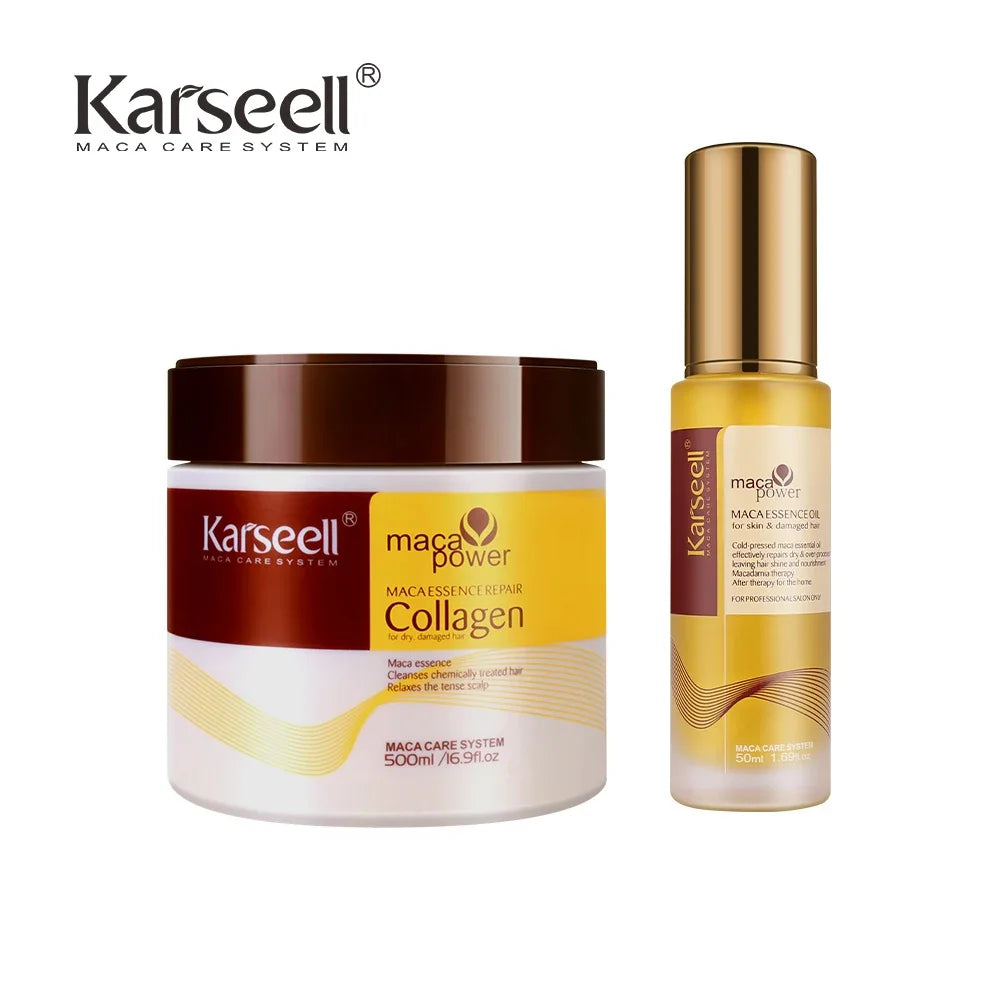 Revitalize Your Hair with Karseell Collagen Deep Repair Hair Mask & Argan Oil Serum Combo - Perfect for All Hair Types!