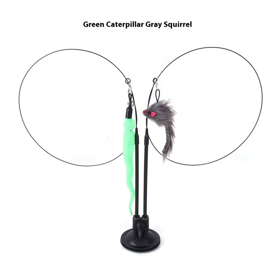 Interactive Cat Teaser Toy – Floral Sucker Wand with Bouncing Butterfly & Leaf for Active Play