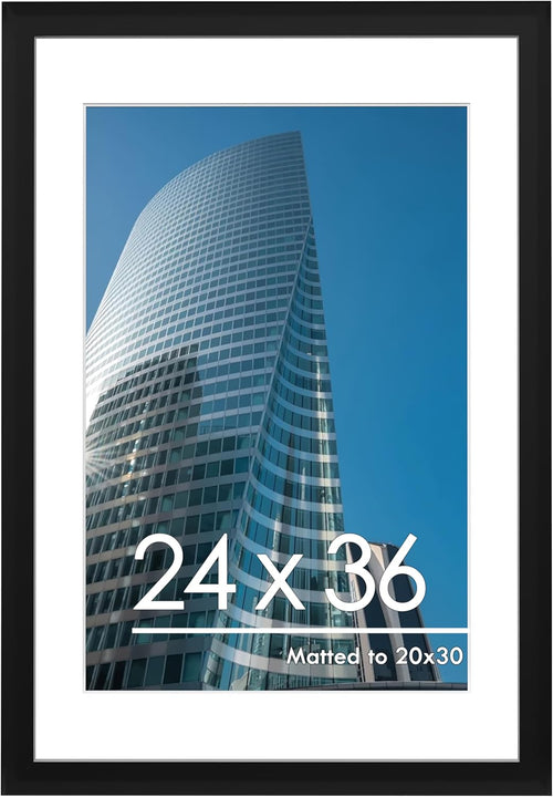 24X36 Poster Frame, Display Pictures 20 X 30 with Mat or 24 X 36 without Mat, Poster Frames 24 X 36 Inches for Wall Mounting Display, Black.