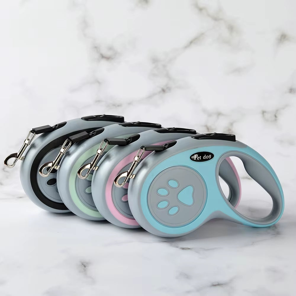 Retractable Nylon Dog Leash - Durable Puppy Footprint Design Perfect for Small to Medium Breeds Like Chihuahuas, Bulldogs, and Pugs