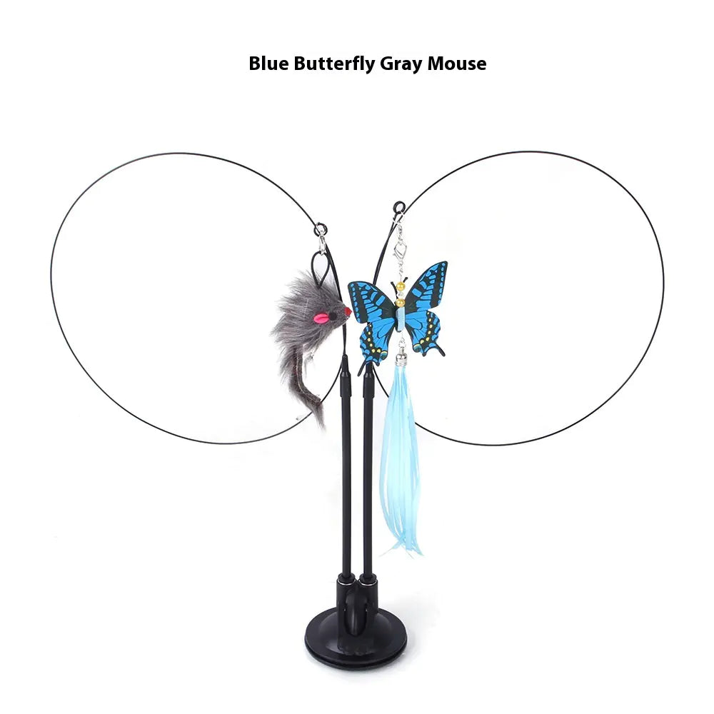 Interactive Cat Teaser Toy – Floral Sucker Wand with Bouncing Butterfly & Leaf for Active Play