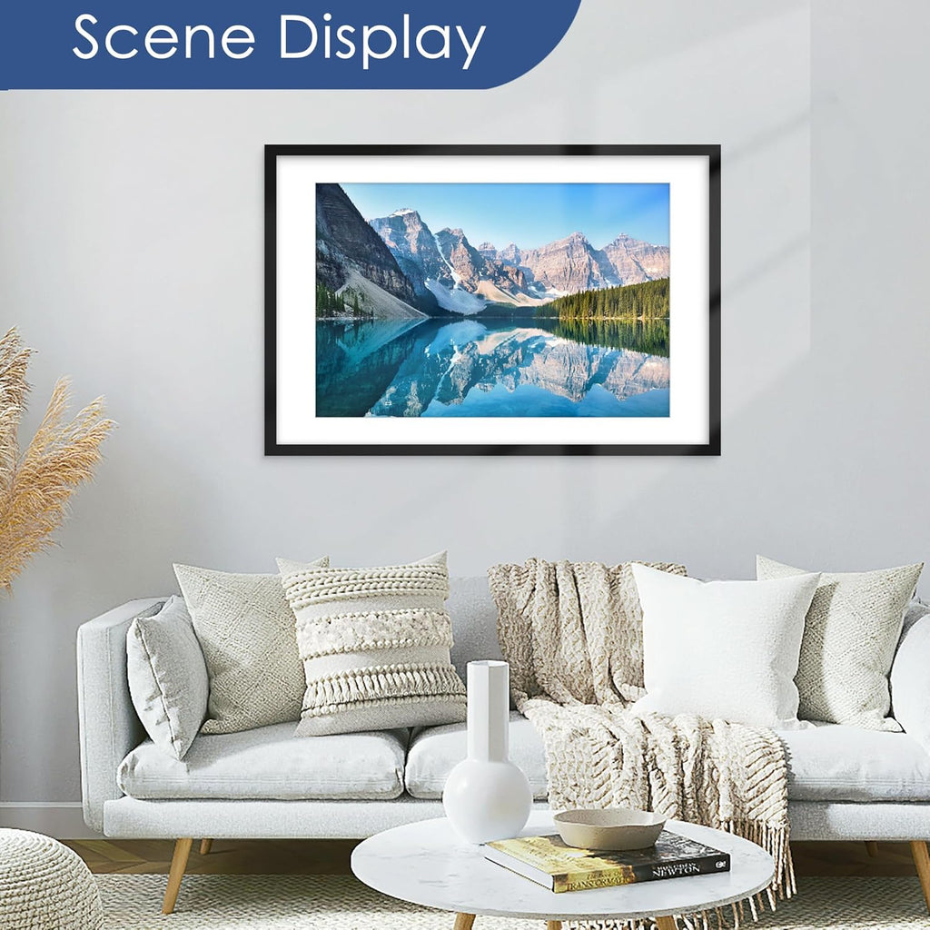 24X36 Poster Frame, Display Pictures 20 X 30 with Mat or 24 X 36 without Mat, Poster Frames 24 X 36 Inches for Wall Mounting Display, Black.