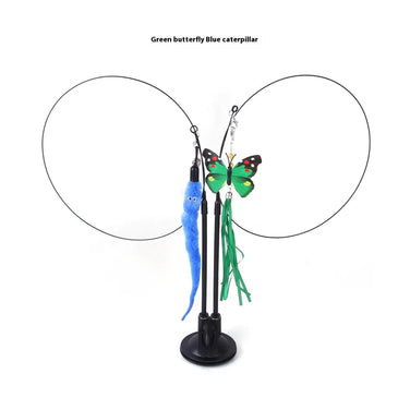 Interactive Cat Teaser Toy – Floral Sucker Wand with Bouncing Butterfly & Leaf for Active Play