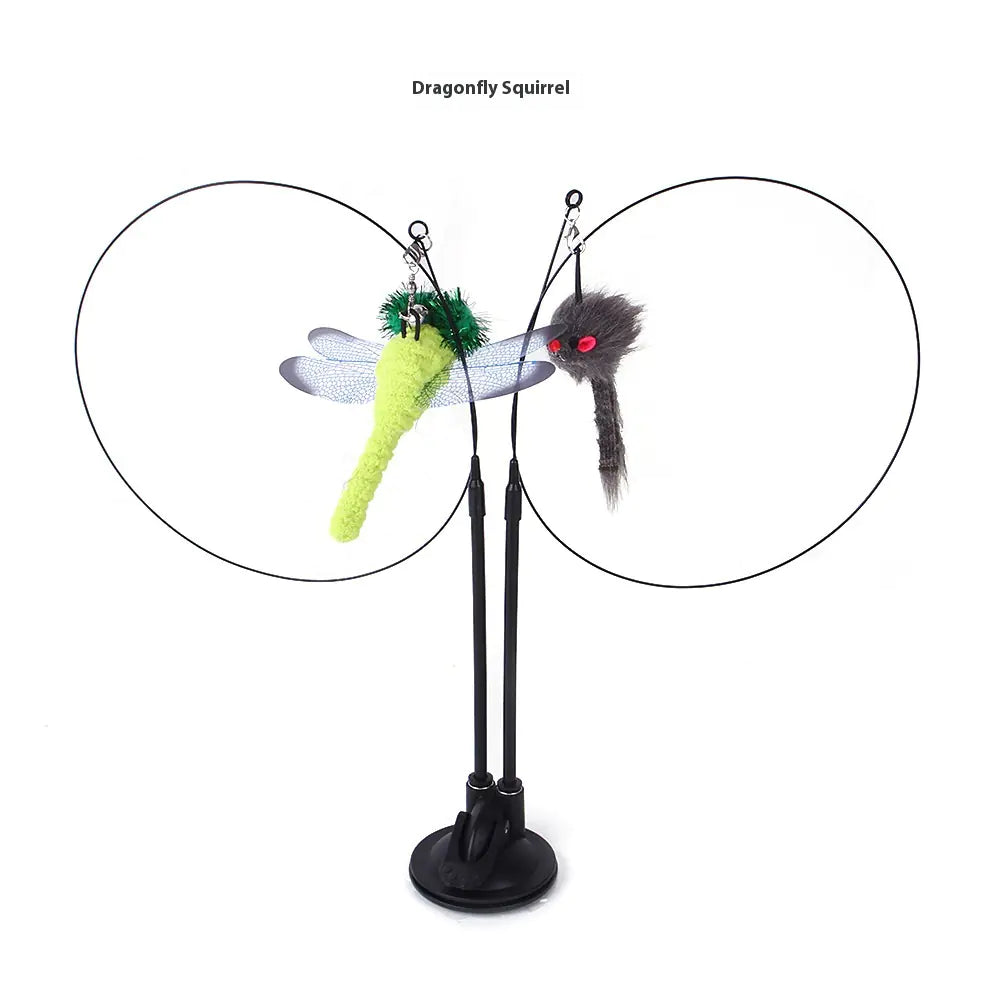 Interactive Cat Teaser Toy – Floral Sucker Wand with Bouncing Butterfly & Leaf for Active Play