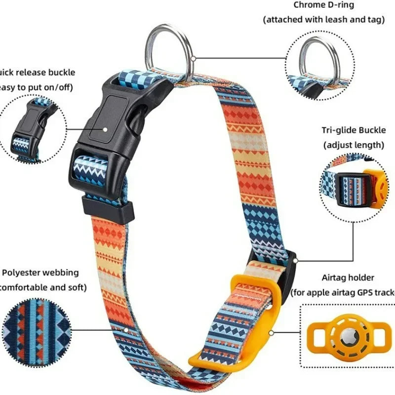 Apple AirTag Collar for Pets – Digital Printing Custom Dog Collar with AirTag Holder for GPS-Free Tracking