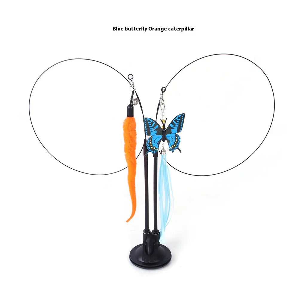 Interactive Cat Teaser Toy – Floral Sucker Wand with Bouncing Butterfly & Leaf for Active Play