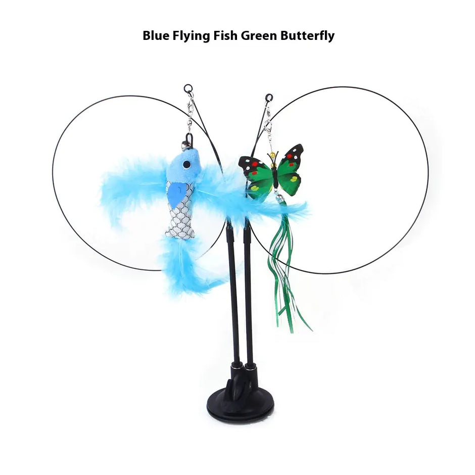 Interactive Cat Teaser Toy – Floral Sucker Wand with Bouncing Butterfly & Leaf for Active Play