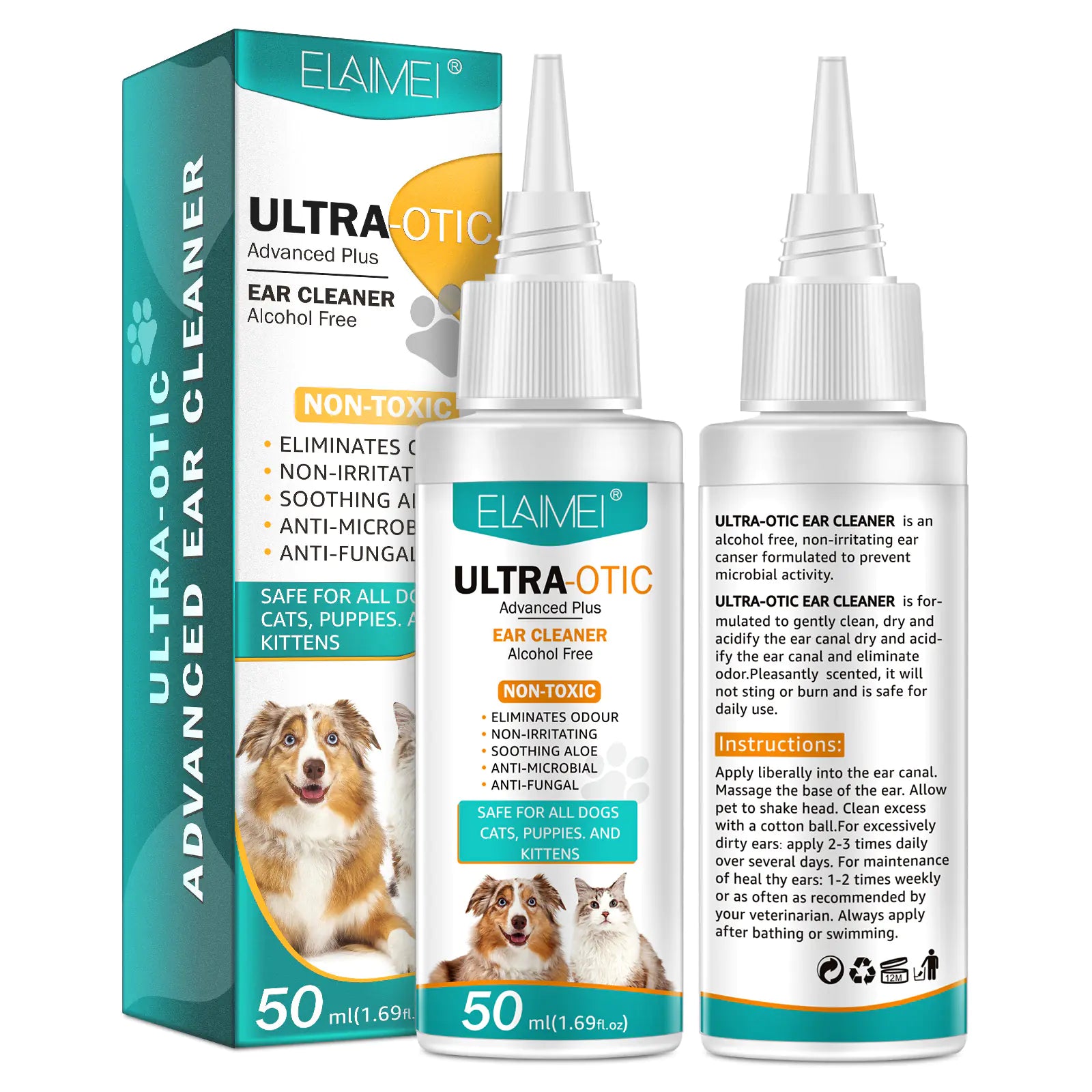 Ultra-Otic Advanced Plus Pet Ear Cleaner – Alcohol-Free, Soothing Formula with Aloe for Dogs, Cats & Puppies