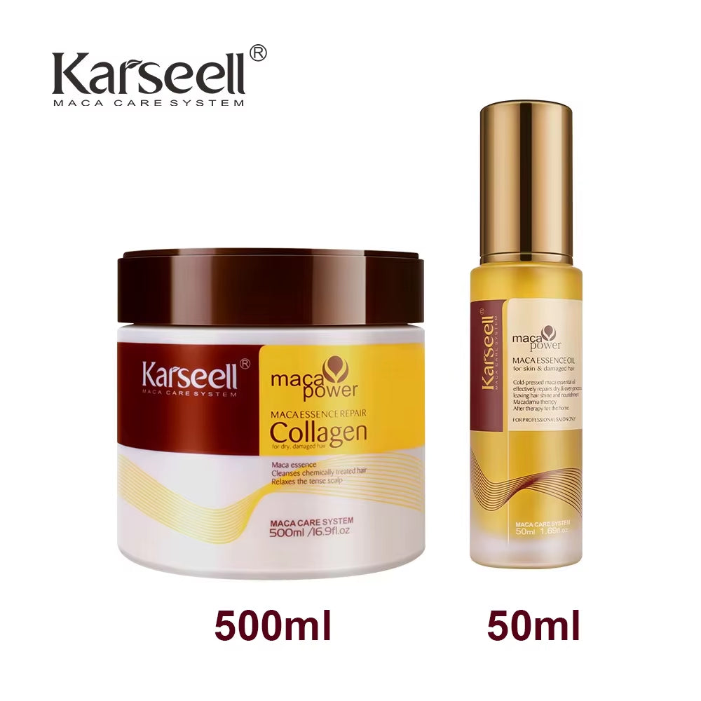 Revitalize Your Hair with Karseell Collagen Deep Repair Hair Mask & Argan Oil Serum Combo - Perfect for All Hair Types!