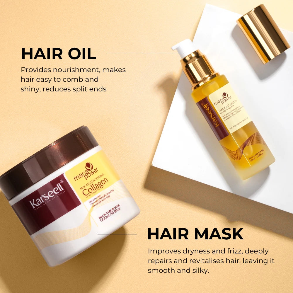 Revitalize Your Hair with Karseell Collagen Deep Repair Hair Mask & Argan Oil Serum Combo - Perfect for All Hair Types!