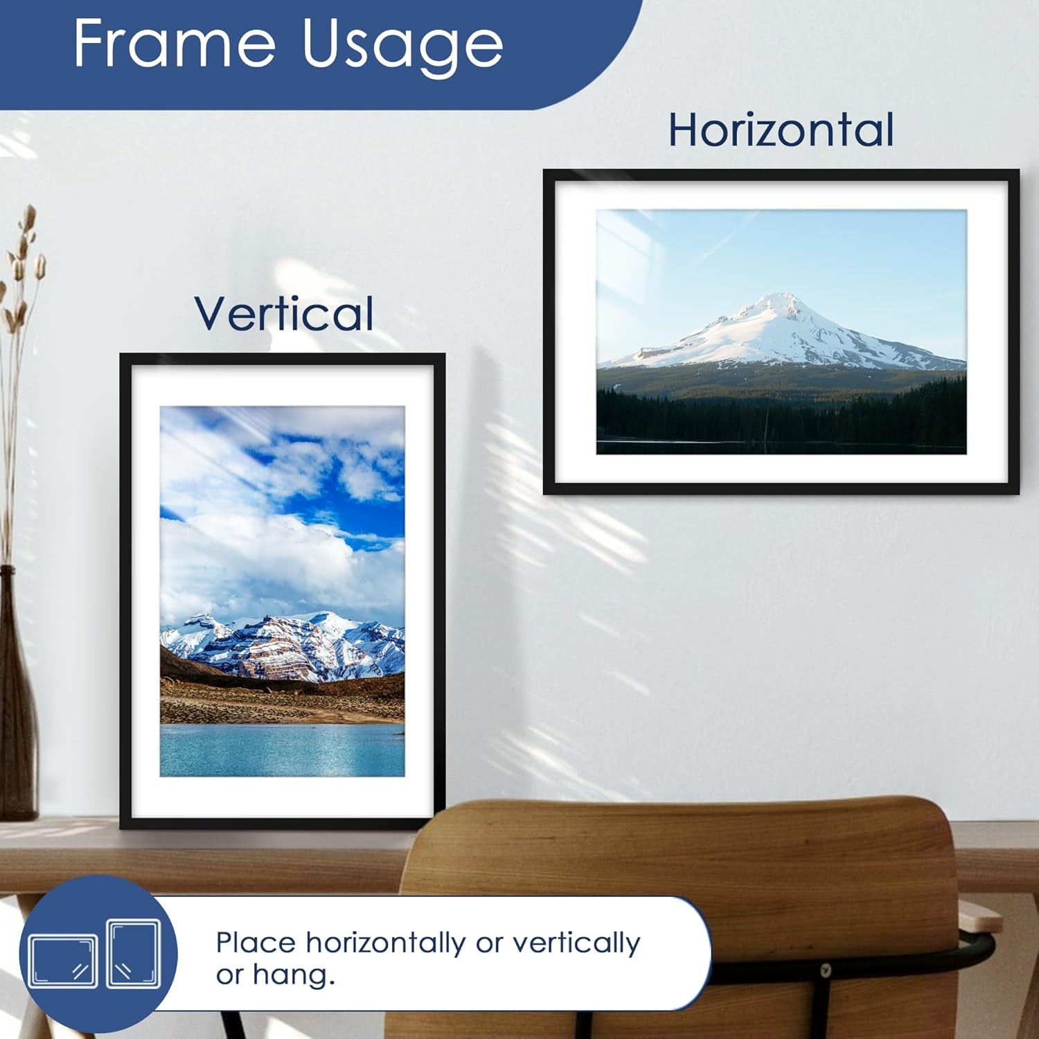 24X36 Poster Frame, Display Pictures 20 X 30 with Mat or 24 X 36 without Mat, Poster Frames 24 X 36 Inches for Wall Mounting Display, Black.