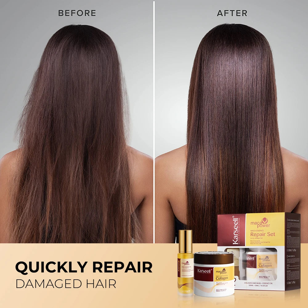 Revitalize Your Hair with Karseell Collagen Deep Repair Hair Mask & Argan Oil Serum Combo - Perfect for All Hair Types!