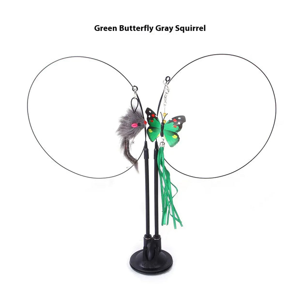 Interactive Cat Teaser Toy – Floral Sucker Wand with Bouncing Butterfly & Leaf for Active Play