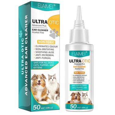 ELAMEI® Ultra-Otic Advanced Plus Pet Ear Cleaner – Alcohol-Free, Soothing Formula with Aloe for Dogs, Cats & Puppies
