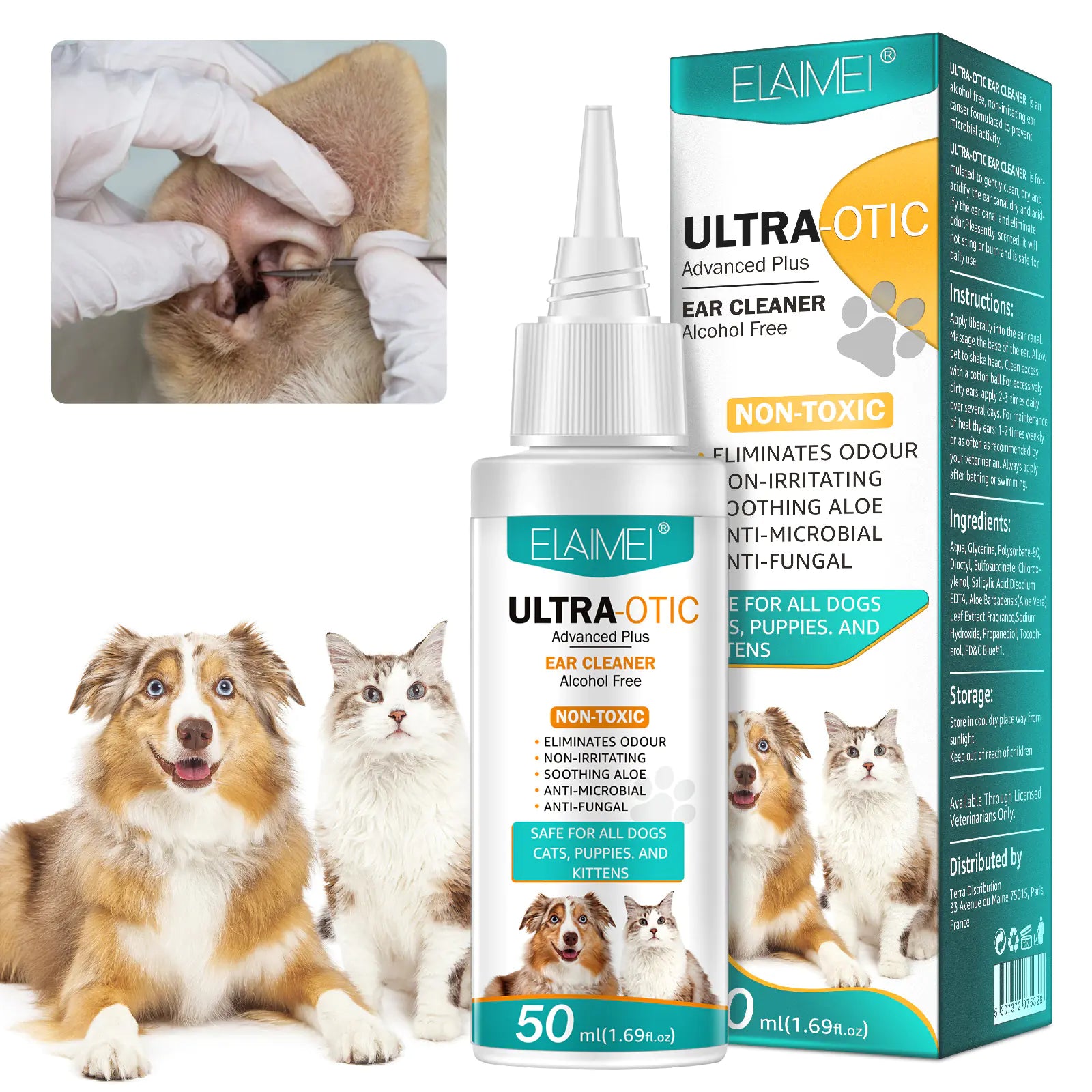 Ultra-Otic Advanced Plus Pet Ear Cleaner – Alcohol-Free, Soothing Formula with Aloe for Dogs, Cats & Puppies
