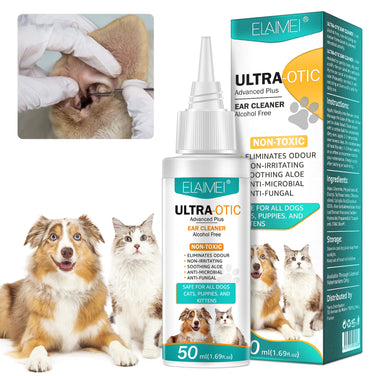 ELAMEI® Ultra-Otic Advanced Plus Pet Ear Cleaner – Alcohol-Free, Soothing Formula with Aloe for Dogs, Cats & Puppies